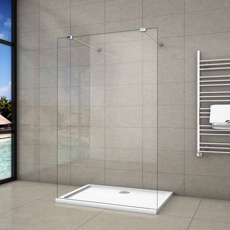 Parete Per Doccia Walk In Vetro 8mm Temperato Trasparente Anticalcare 85x200 cm con Doppia Barra Stabilizzatrice 90 cm Snodabile