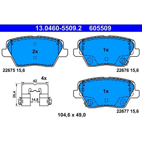 Kit de plaquettes de frein, frein à disque ATE 13.0460-5509.2 HYUNDAI