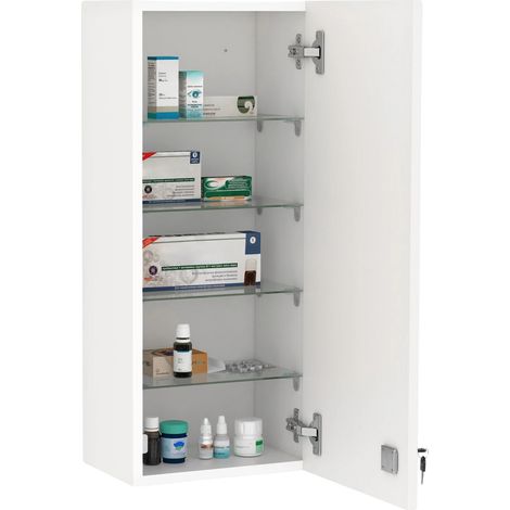 Botiquín de primeros auxilios, 5 estantes, puerta de cristal con cerradura, blanco, mediano. (1/5)