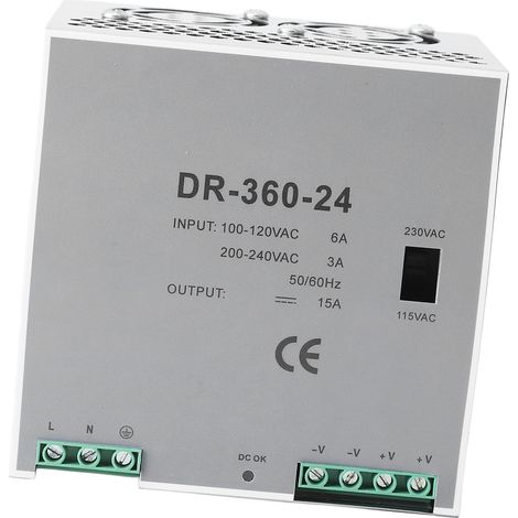 AC/DC-Netzteil 360 W, Eingangsspannung 100–120 V AC, Eingangsspannung 200–240 V AC, Schaltnetzteil, DIN-Schienenmontage, Ausgang 24 V (1/5)