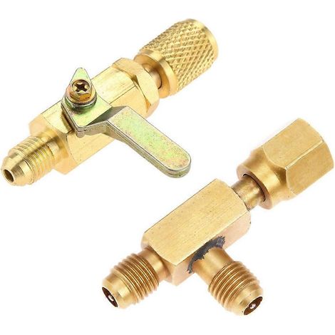 Adaptateur SAE 1/4 pouce pour vanne à bille de climatiseur et raccord rapide en T pour noyau de vanne 1/4 pouce, pour réfrigérant R134A - SFYGV (1/5)