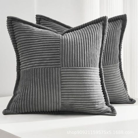 Lot de 2 Housses de Coussin en Velours Côtelé Décoratif Canapé Taie d'oreiller Super Doux Decoration pour Maison Salon Chambre Canapé 45x45cm Gris Foncé,Noyau non inclus (1/4)