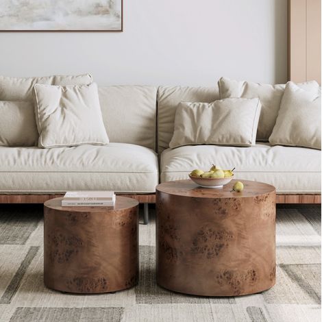 Table basse gigogne ronde 2 pièces bois brun HAVRYA (1/5)