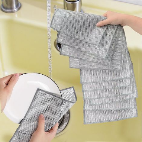 Lot de 5 chiffons à vaisselle double couche en acier inoxydable anti-rayures pour le nettoyage de la cuisine (1/5)