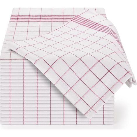 Set di strofinacci da cucina premium 45x62 cm in cotone - Confezione da 20 - Strofinacci - Ultra assorbenti - Elegante design a quadri - Rosso (1/4)