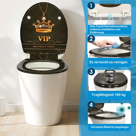 Abattant de toilette rond à motifs, couvercle de toilette robuste en résine UF imprimée avec fermeture amortie et charnières à dégagement rapide (1/5)