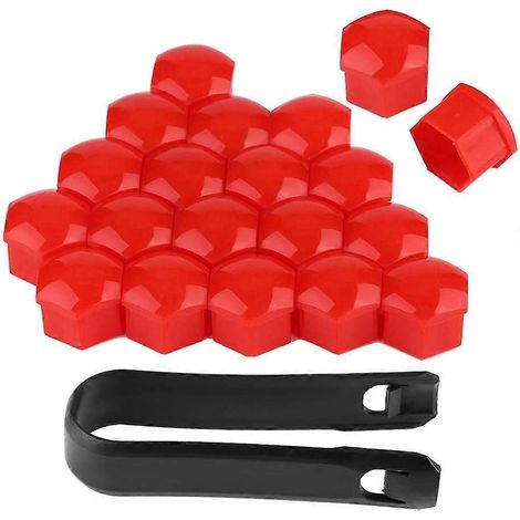 Cache-écrous de roue (rouge), 20 pièces, 17 mm, pour vis de moyeu de roue de voiture. (1/5)