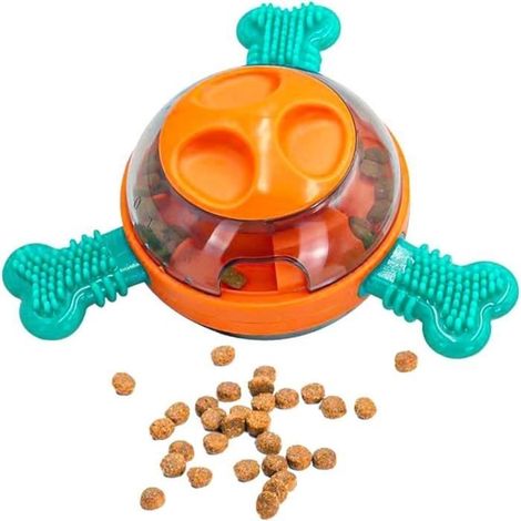 Jouet Interactif - Distributeur de croquettes - Indestructible - Brosse à dents intégrée - Orange (1/4)
