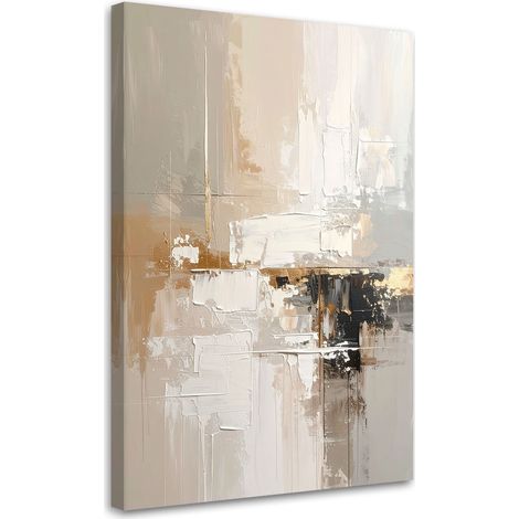 Tabelau sur Toile, Abstraction beige et blanche de style boho,20x30 (1/4)