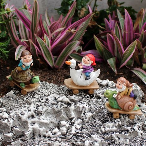 Nain De Jardin - Sculpture En Résine Avec Trottinette - Décoration Extérieure Et Intérieure - Lot De 3 (1/5)