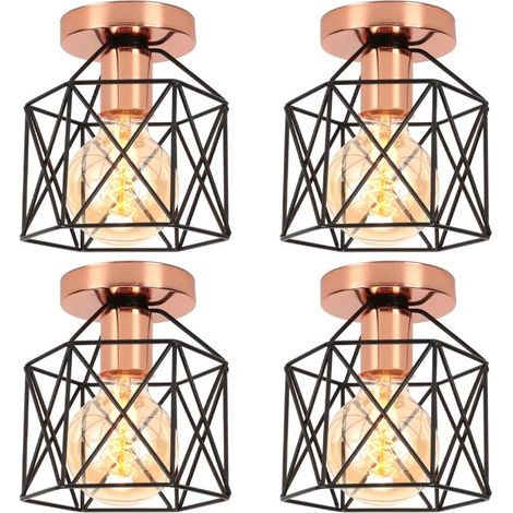 4x Plafonnier Vintage en Cage,E27 Plafonnier Industriel en Carré Métal Rétro Lampe de Plafond Style Edsion pour Salon Chambre (1/5)
