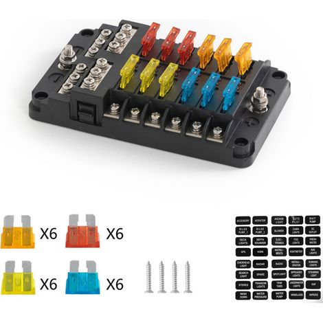 Multi-channel fuse box with LED indicator lights for RVs and yachts - 6-channel and 12-channel - LED - 12-channel - (1/3)