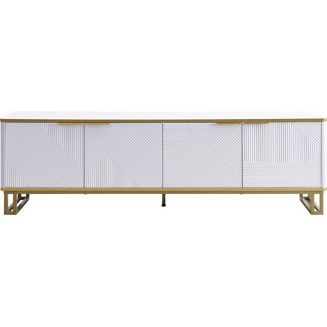 Mobile TV in MDF bianco con 4 ante e texture geometrica 160 x 37,5 x 48 cm (1/5)