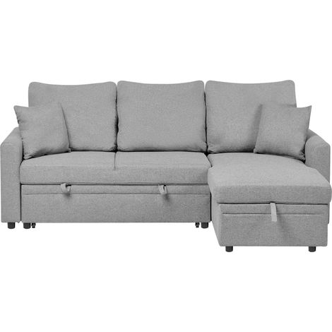 Corner Sofa Bed 3 Seater NASSJO Faux Linen Grey Left Hand (1/5)