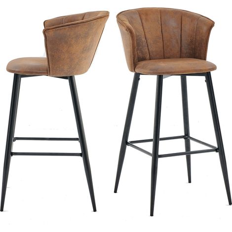 Meuble Lot de 2 Tabouret de Bar Rétro Vintage avec Accoudoirs Dossier et Repose-Pieds, Chaises Rembourrés en Suède Marron, Siège de Cuisine de 72 cm Haut, Style Industriel (1/5)