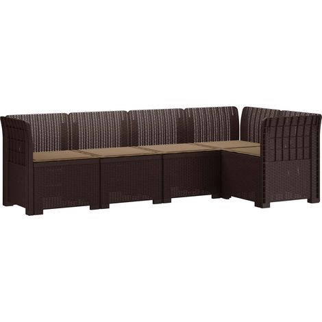 Canapé de Jardin Modulable 5 Places avec Coussins Aspect Rotin en PP Résistant Marron - PANGIVO (1/5)