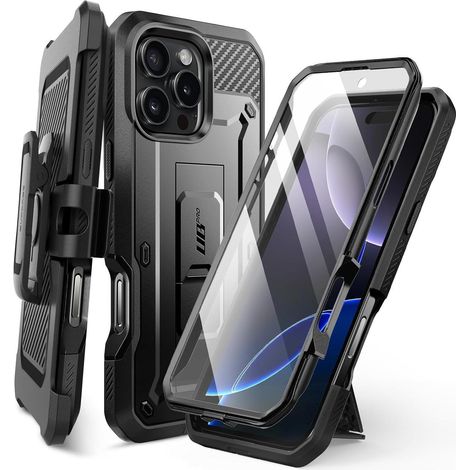 Handyhülle iPhone 16 Pro 360 Grad Bumper Ständer Gürtelclip Schwarz (1/5)