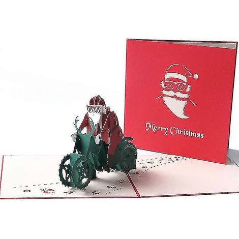 Carte de Noël 3D, cadeau original et optimiste pour le Nouvel An (vieil homme à moto, 15 x 15 cm)