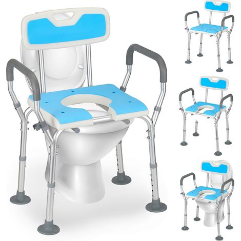 Wolketon Sgabello da doccia - Sedile da doccia - fino a 135 kg sgabello da bagno - sedia da toilette con braccioli e schienale 3 IN 1