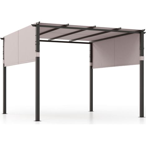 3x3 m Double Toile Pergola de Jardin Tonnelle Métal Ombrage Réglable Toit Plat Gris (1/5)