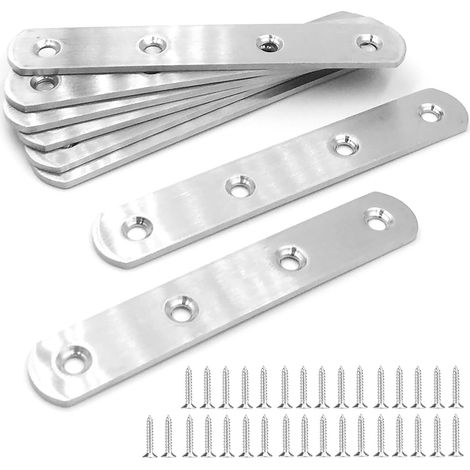 8 Pièces 124x20 mm Support Plat Renfort Plat Acier Inoxydable Équerres Plates Support pour la Fixation de Meubles (1/5)