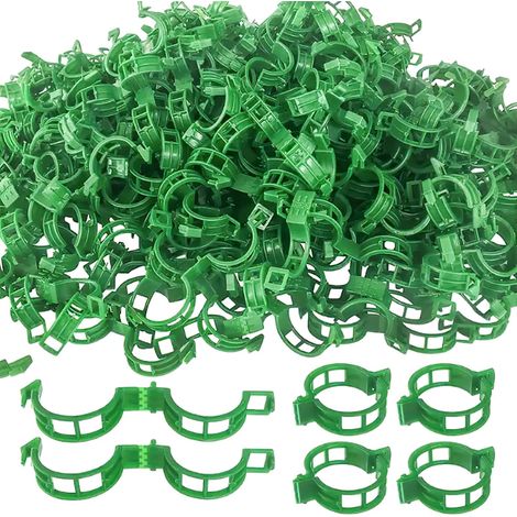 Lot de 100 clips de support pour plantes - En plastique vert - Forme ronde - Style tendance pour jardin, vigne, légumes, treillis, concombres, tomates (1/5)