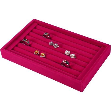 Ring Display Stand, Jewelry Holder, Jewelry Display Organizer, 7-Slot Box, 4-Color Wooden Crate for Home Collection Store Display (pink) (1/5)