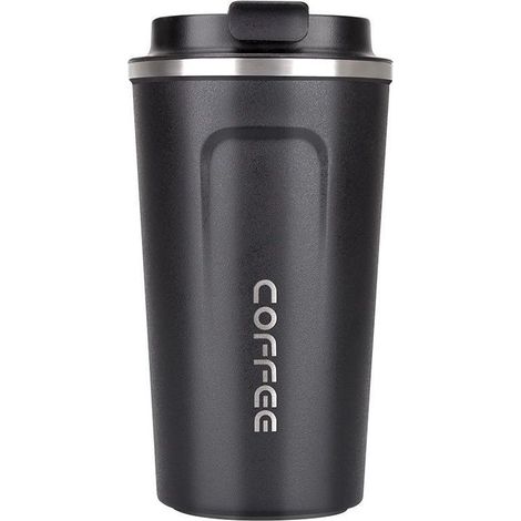 Mug isotherme en acier inoxydable 380 ml, portable, noir, idéal pour le café ou le thé – (1/5)