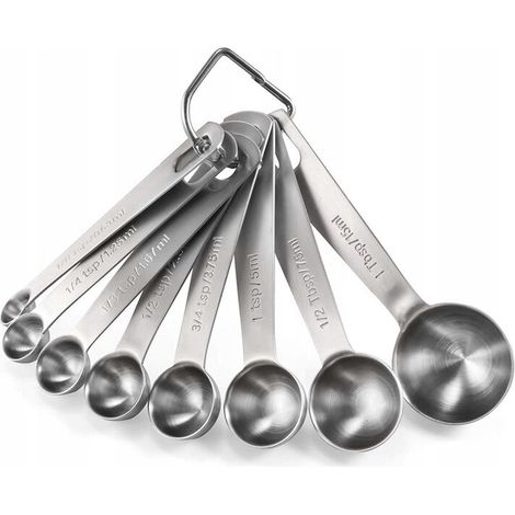 Cuillère à mesurer en acier inoxydable avec échelle Cuillère à mesurer de cuisson Ensemble de cuillère à mesurer polyvalente pour épices Ensemble de 8 pièces (rond) (1/5)