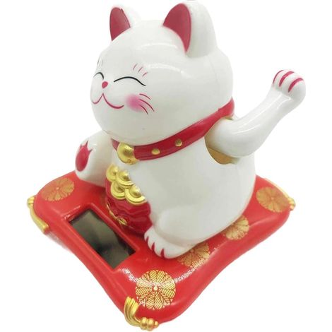 Figurine de chat solaire à bras oscillant automatique pour décoration de bureau ou de véhicule pour attraction de richesse, énergie solaire, chat chanceux, décoration de voiture (1/5)