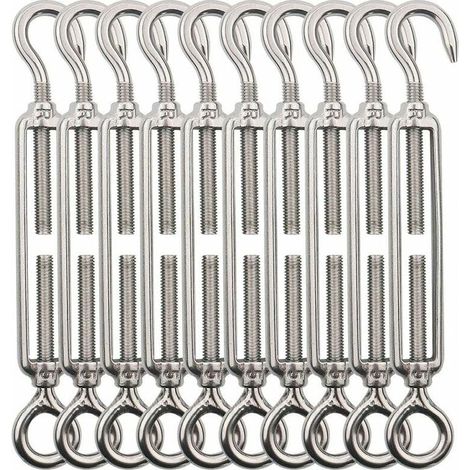 ZVD Crochet et oeil de tendeur M5, tendeur de fil de tendeur en acier inoxydable 10 pièces, tendeurs réglables robustes pour fil de jardin, fil de clôture, éclairage extérieur suspendu, balustrade de (1/4)