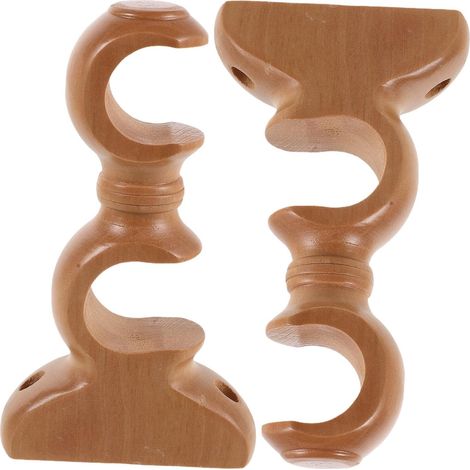 Lot de 2 Supports Doubles en Bois Naturel pour Tringles à Rideaux 28 MM Fixation Murale Facile Style Romain Beige Adaptés Salon Chambre Cuisine (1/5)