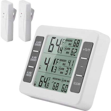 Thermomètre réfrigérateur numérique sans fil avec alarme sonore, 2 sondes, affichage min/max (1/5)