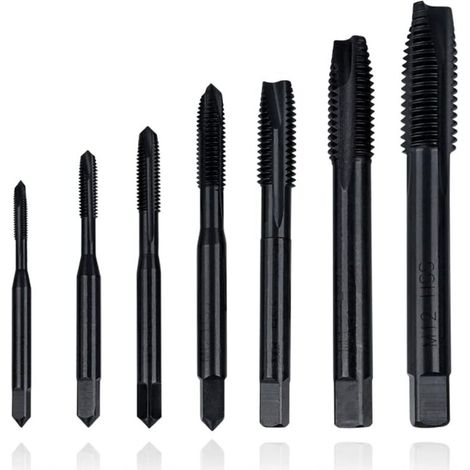 Set of 7 HSS Straight Flute Taps, Tapping Tool M3 to M12 for High Speed Steel Threads and Nitride Coating (1/5)