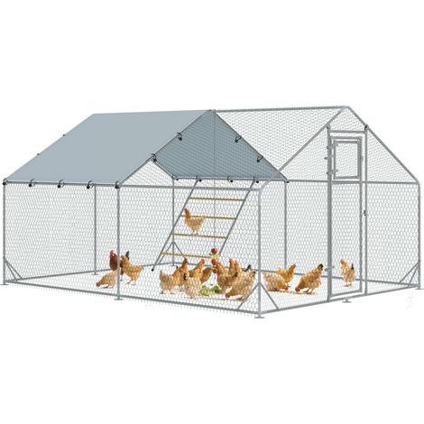 Gallinero Metálico de Exterior de 3x4m con Percha Multiusos Comedero Colgante Tipo Brocheta y Lona Protectora Resistente (1/5)