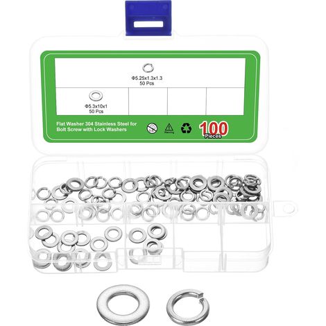 100Pcs Rondelles Plates Rondelles Grower M5 Pour Boulons Argent (1/5)