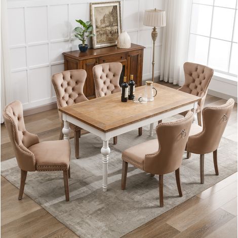 Set di 6 sedie da pranzo 64x53,5x95 cm in velluto caffè chiaro, piedi regolabili - MEUBLIV (1/5)