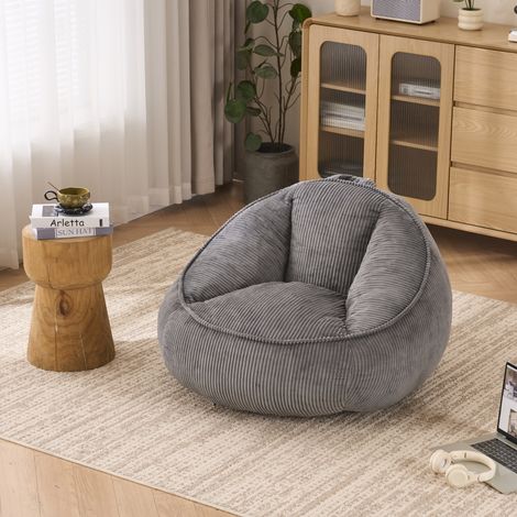 Pouf taille moyenne gris clair pour adultes et enfants, siège au sol confortable adapté pour salon, chambre, salle de jeu et bureau (1/5)