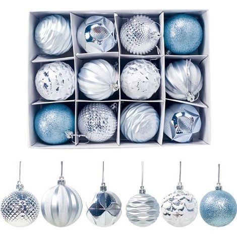 TEMPSA 12pcs Boules Pendentives de Noël 5cm Décoration Sapin de Noël Fête BLEU (1/2)