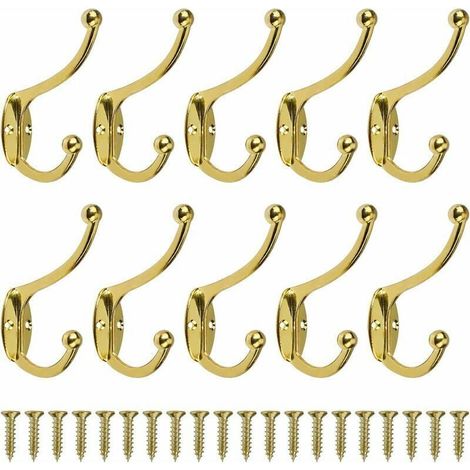 10pcs Rétro Crochet Patère Porte Manteau Mural Vintage Crochet de Porte Métal pour Salle de Bain Cuisine Chambre Entrée Or (1/4)