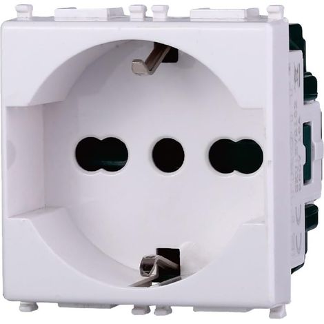 Elektronova Prise Schuko 2P+T 10/16A 250V Blanc compatible Vimar Plana 2102 (1/5)