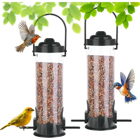 Comedero colgante negro para pájaros (juego de 2), apto para semillas mixtas y semillas de girasol. (1/5)