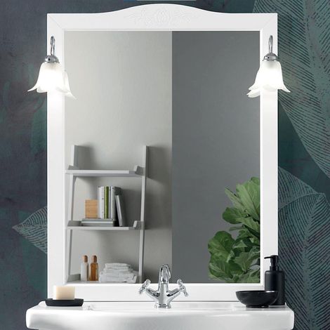 Specchio da bagno con 2 applique in stile classico ANNA 80 bianco