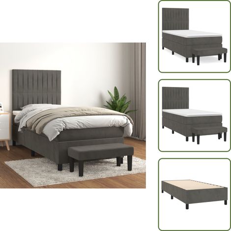 Boxspringbett mit Matratze Dunkelgrau 100x200 cm Samt - Samtbett - Boxspringbett - Doppelbett - Bettenrahmen - Nachttisch (1/5)