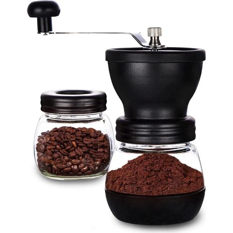Moulin à café manuel en céramique et en verre avec mouture réglable pour expresso, cafetière à piston et café filtre, idéal pour la maison, le bureau et les voyages.-AquaForge (1/3)