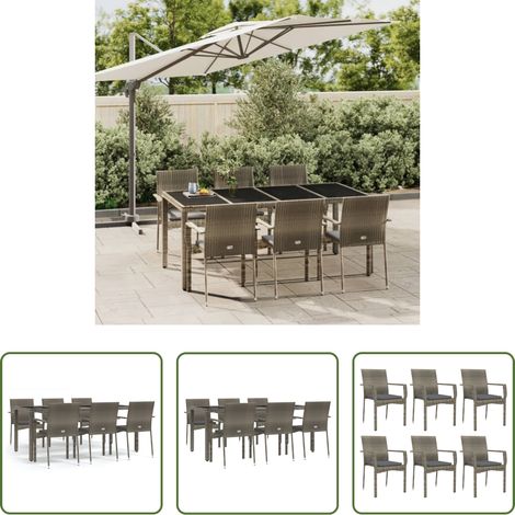 vidaXL Salle à manger extérieure - Ensemble à manger jardin et coussins 7 pcs gris rotin (1/5)