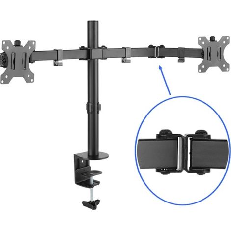 PROVOST - Bras support double écran métallique noir - Support ergonomique pour deux écrans (jusqu'à 8 kg chacun) (1/2)