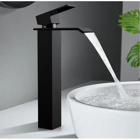 Noir Mitigeur De Lavabo Cascade Robinet Salle De Bain Bec Haut Mitigeur Pour Vasque Robinet Lavabo Haut De Gamme Design Moderne (1/4)
