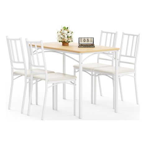 Esstischset, Bartisch mit 4 Esszimmerstühlen, Küchentisch mit Stühlen, industrieller Frühstückstisch für Küche, Wohnzimmer, Partyraum, naturfarben und weiß,110cm60cm76.5cm