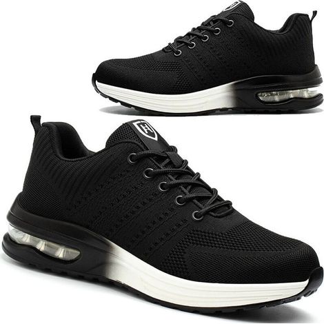 Sicherheitsschuhe, leichte Sicherheits-Sneaker für Damen und Herren, atmungsaktive und bequeme Arbeitsschuhe mit Stahlkappe, schwarz-weiß, Größe 39 (1/5)
